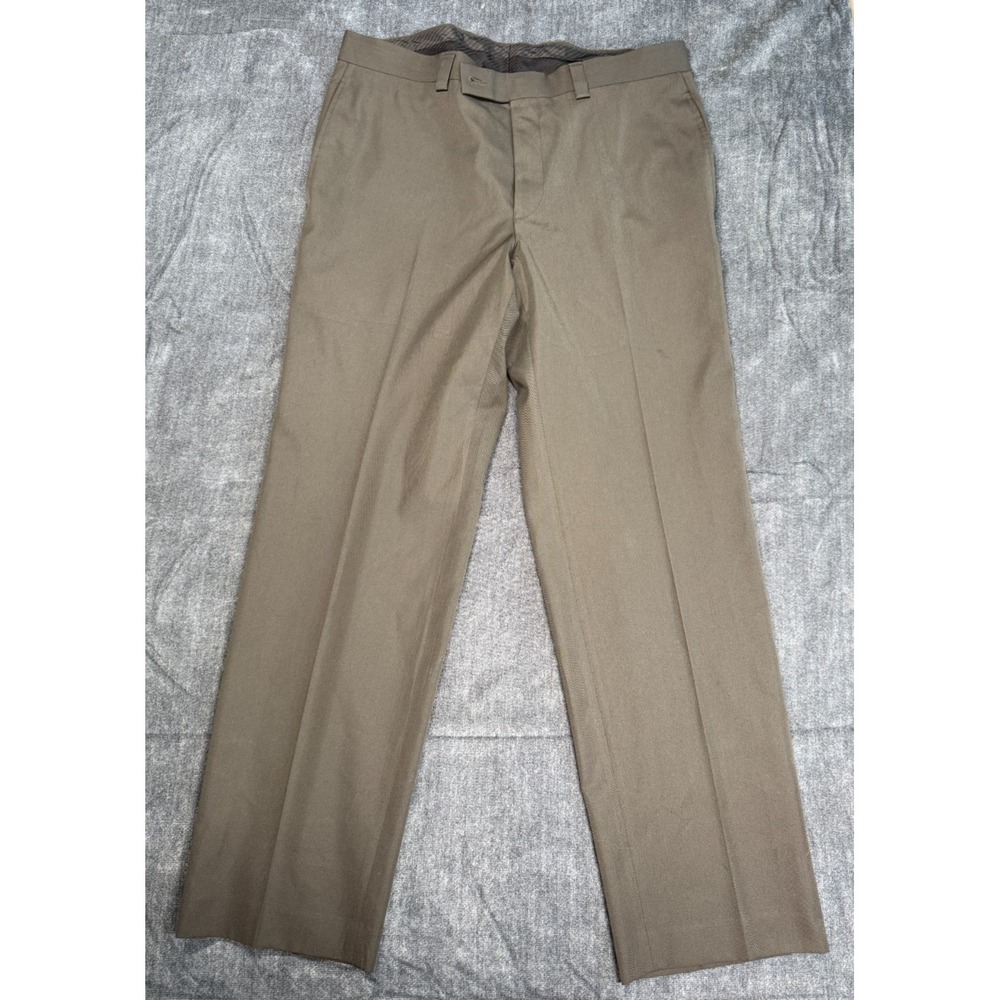 Calvin Klein Mens Dress Pants 34x29.5 Brown Flat Front Career Slacks